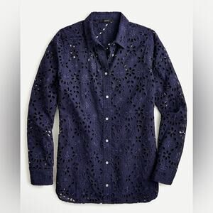 J. Crew Button-Up Shirt in Embroidered Eyelet Navy Size S